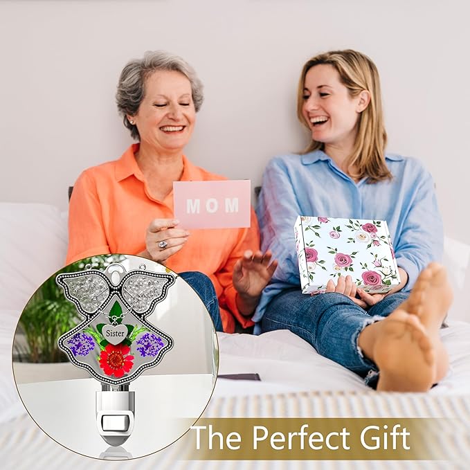 KY&BOSAM Angel Sister Night Light Flower in Glass with Metal Trim Sister Heart Night Light Nursery Bedroom Bathroom Decorative Accent Lite Elegant Home Decoration, Guardian Butte