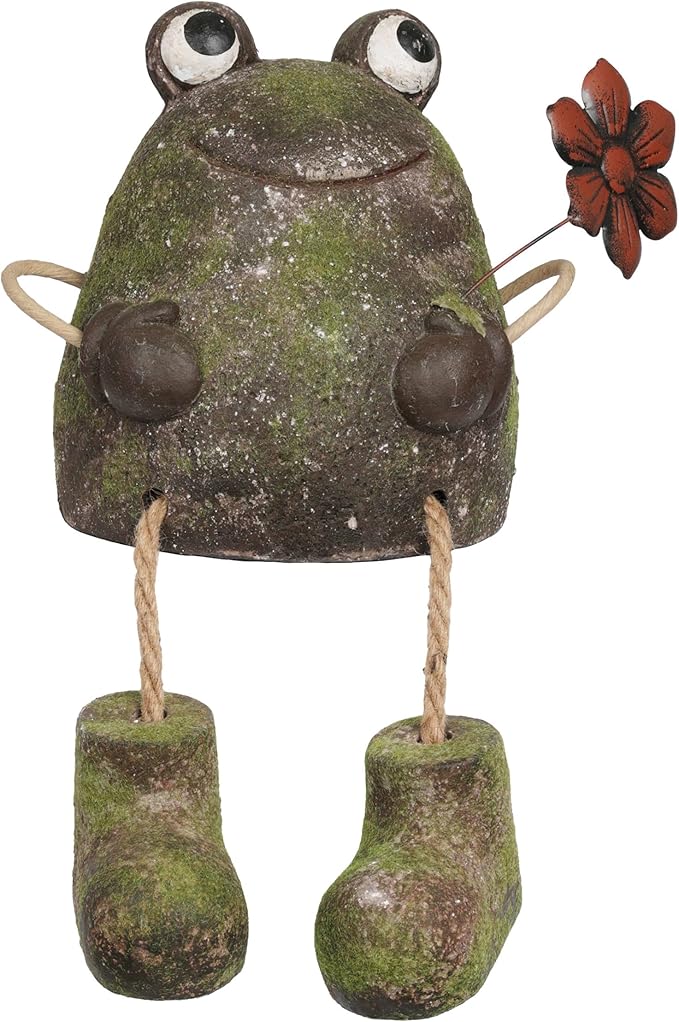 Alpine Corporation MCC834 Indoor/Outdoor Frog with Flower Garden Statue, Playful Frog Statue for Yard, 20" H, Green