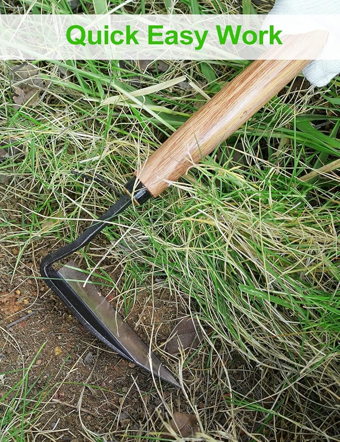 TOYPOPOR Japanese Weeding Sickle Hoe, Gardening Tools, Weed Remover, Hand Weed Cutter, Kama Twisted Scythe with High Carbon Steel Blade for Cutting Grass, Soil loosening, harvesting, Digging