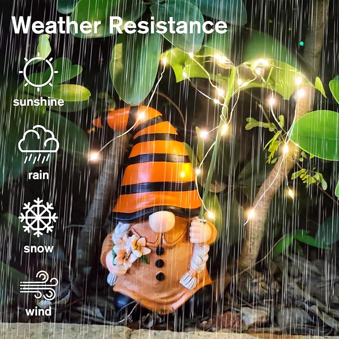 Garden Gnomes Outdoor Statues Decorations - Solar Gnome Figures with Umbrella Lights,Gnome Ornaments,Outside Patio Lawn Yard Art Decor,Funny Garden Gnomes Gifts for Women/Mom Birthdays