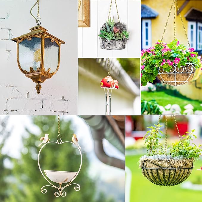 RIFNY Gold Hanging Chains with Hooks, 10 Pieces 24 Inch Chain for Hanging Bird Feeders Planters Baskets Billboards Lanterns Wind Chimes Ornaments Outdoor/Indoor Use (24 inch 10pcs)