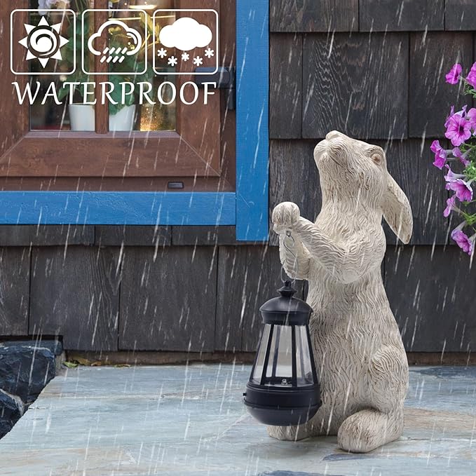 Garden Statues Rabbit with Solar Lights-Bunny Figurine Outdoor Easter Decorations Rabbit Decor for Lawn,Balcony-Yard Art Garden&Patio Decor,Unique Housewarming&Birthday Gifts for Women