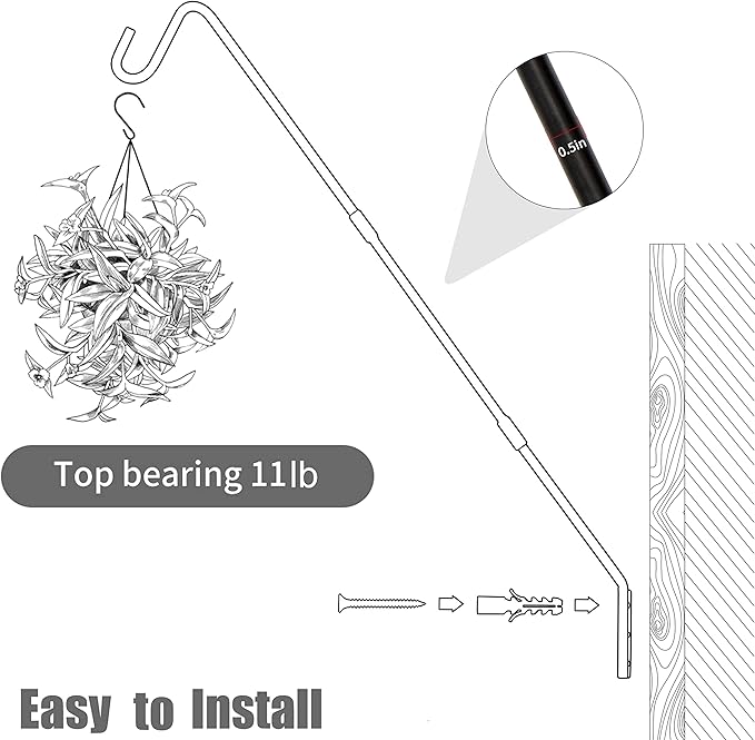 Juegoal 2 Pack Heavy Duty Deck Hook, 25 Inch to 36 Inch Wall Mounted Extended Reach Deck Hook Wall Pole Plant Bracket for Hanging Bird Feeder, Plants, Suet Baskets, Lanterns, Wind Chimes
