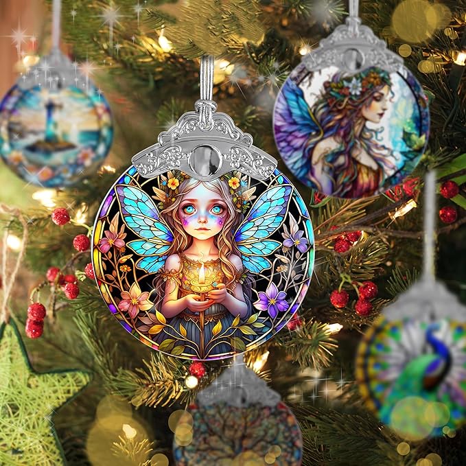 Fairy Stained Glass Suncatcher, Jocidea Fairy Ornament, Fairy Christmas Ornament, Holidays Ornaments, Christmas Tree Ornament, Fairy Decor, Gifts for Fairy Lovers