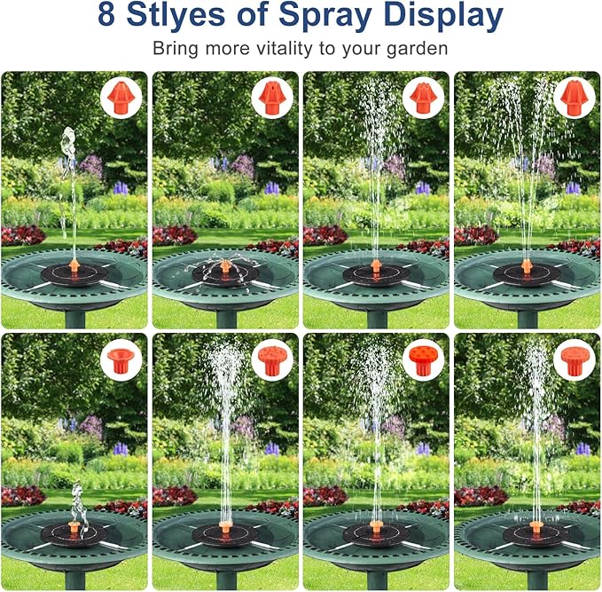3.5W Solar Fountain, Upgrade Solar Bird Bath Fountains, Water Fountain Outdoor with 4 Fixed Rods & 8 Orange Nozzles, Solar Fountain Pump for Pond, Patio,Outdoor, Garden, Pool