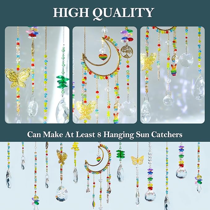 310 Pcs DIY Crystal Sun Catchers Indoor Window, Hanging Prism Suncatcher for Window, Colorful DIY Suncatcher Kit, Glass Crystal Alloy Accessories Sun Catcher Crafts for Adult, DIY for Mom…
