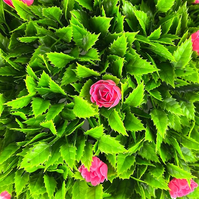 Sunnyglade 2 PCS 15 inch Artificial Plant Topiary Ball Faux Boxwood Decorative Balls for Backyard, Balcony,Garden, Wedding and Home Décor (Pink)