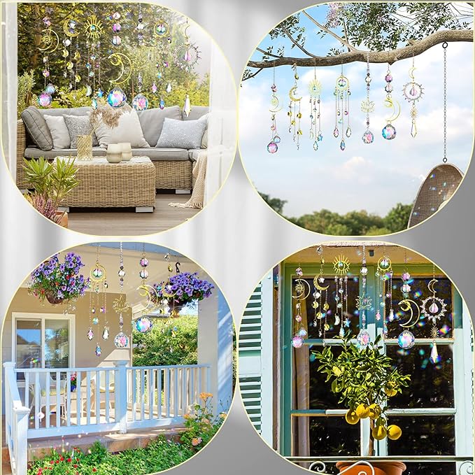 Maitys 7 Pcs Crystal Suncatcher for Window Hanging Sun Catchers with Crystal and Agate Crystal Prisms Decor for Indoor Outdoor Home Party Wedding Decor Hanging Crystals for Decoration (Exquisite)