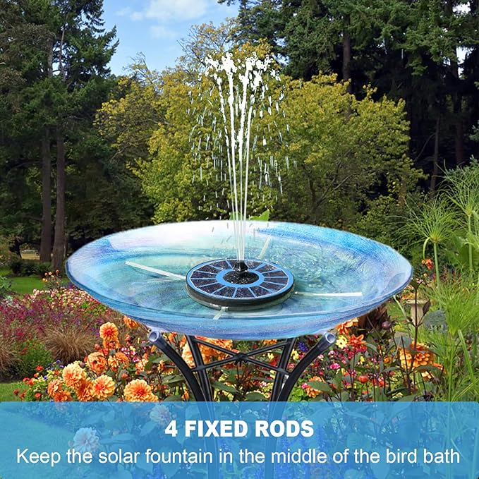 Solar Water Fountain with 2000 mAh Battery Backup Works in Cloudy, 3.5 W Glass Small Solar Fountain Pump with 7 Nozzles, Bird Bath Fountains Solar Power for Bird Bath, Hummingbird,Pond, Garden