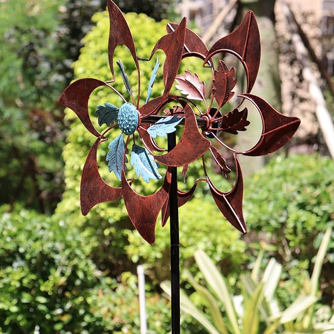 360 Degrees Metal Swivel Classical Two-Color Windmill Large Wind Spinner for Patio Lawn Outdoor Yard Lawn Garden 70x20 Inches