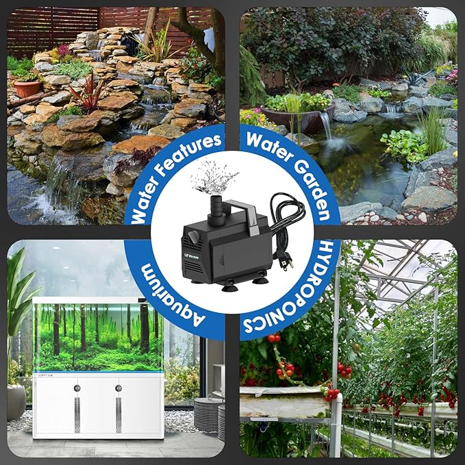 Submersible Water Pump 880GPH/45W Fountain Pumps with Flow Control, Pond Pump Submersible Outdoor with 10ft 3-Core Power cable for Hydroponics, Aquarium, Waterfall, Statuary, Water feature