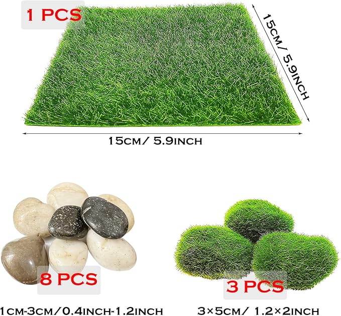 Cayway 26 PCS Outdoor Fairy Garden Miniatures Mini Zen Garden Accessories, Artificial Garden Grass, Model Trees, Terrarium Ornaments, Dollhouse Supplies, Bonsai Decorative Craft Tools Kit