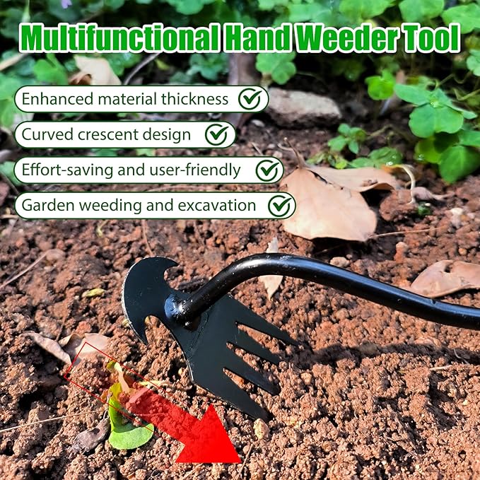 Weeding Artifact Uprooting Garden Weeding Tool, Upgraded Weed Removal Tool, Stainless Steel/Manganese Steel Weed Puller Manual Weeders for Home Gardening Yard Farmland (12in Black Metal Handle)