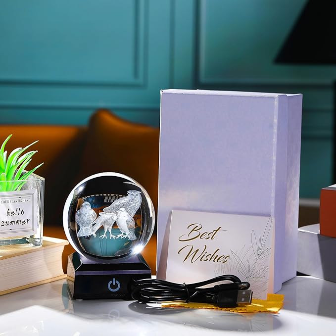 Qianwei OWL Eagle Gifts for Women 3D Crystal Ball 3.14'' - Laser OWL Eagle Decor Glass Animals OWL Eagle Gifts Figurines Statue Stuff for Room Decorations OWL Eagle Night Light