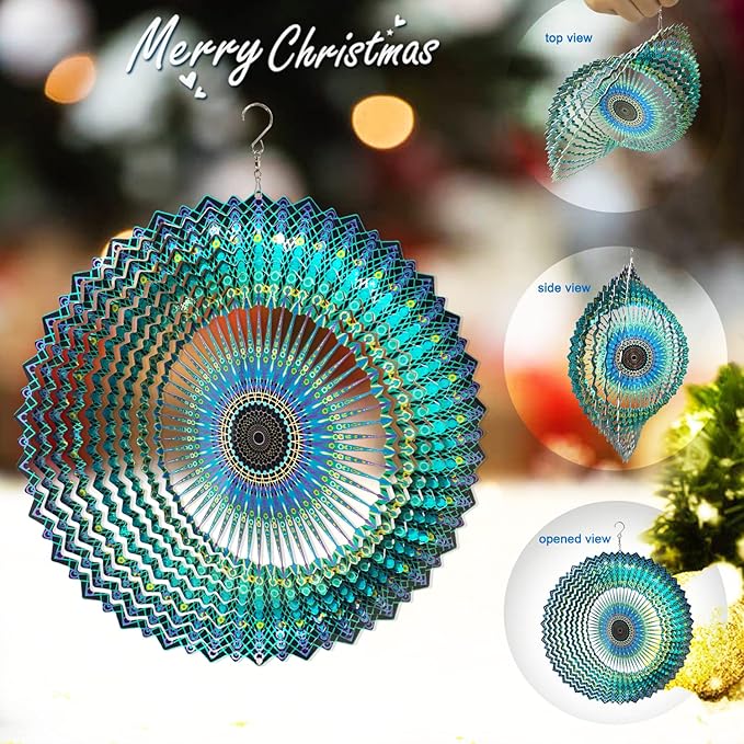 FONMY Wind Spinner Mandala Starry Sky 12 inch 3D Stainless Steel Laser Cut Metal Art Geometric Pattern - Hanging Wind Spinner, Kinetic Yard Art Decorations - Indoor/Outdoor Décor