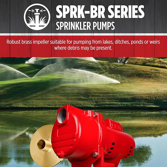 Red Lion RL-SPRK-150-BR 115/230 Volt, 1.5 HP, 71 GPM Cast Iron Sprinkler/Irrigation Pump with Brass Impeller, Red, 97101502