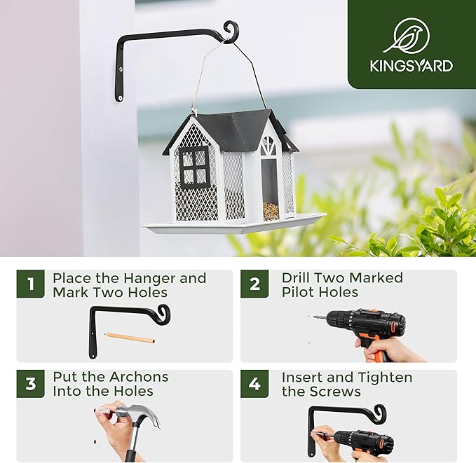 Kingsyard 2-Pack Wall Plant Hanger Outdoor - Heavy Duty Metal Hanging Bracket Hooks for Hanging Plant Bird Feeders Lanterns Wind Chimes Outdoor & Indoor, 15-Inch/Black