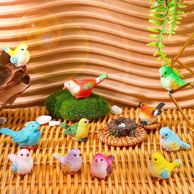 Unittype 25 Pcs Miniature Bird Figurines Tiny Bird Figurines Mini Bird Animal Figurines Resin Birds Toy Statues Animal Model for Garden Micro Landscape Home Terrarium Crafts Dollhouse Decorations