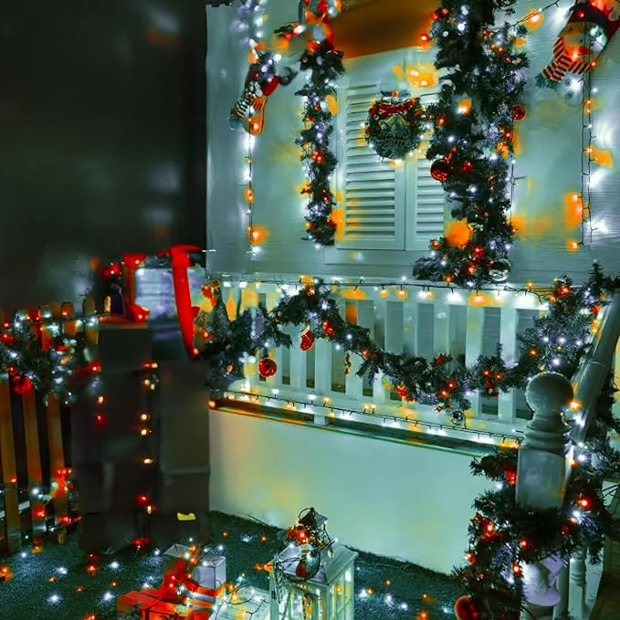 Dazzle Bright Battery Operated Christmas Lights, 2 Pack Total 32FT 100LED Clear Mini String Lights Waterproof with 8 Modes for Xmas Indoor Outdoor Yard Holiday Wedding Decorations (Red and White)