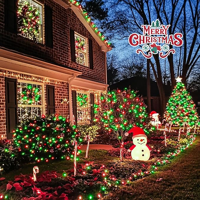 JMEXSUSS 200 LED Red White and Green Christmas Lights Outdoor, 66ft String Lights Indoor Clear Wire, Christmas Tree Lights Plug in for Bedroom Tree Christmas Party Decorations