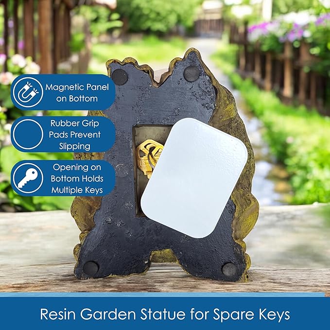 Stocky Frog Decorative Garden Statue and Key Hider - Hides a Secret Extra Hidden Key Outside in Garden, Yard or Porch