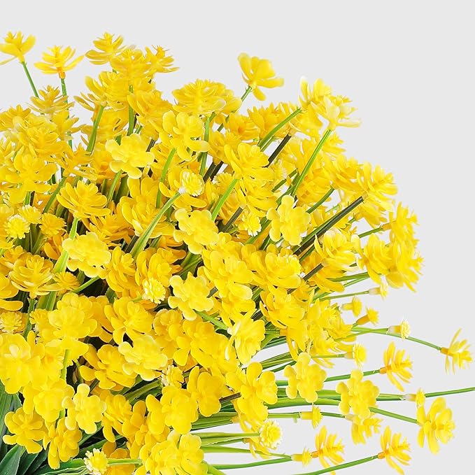 24 Bundles Artificial Flowers for Outdoor,UV Resistant No Fade Fake Plastic Flowers Faux Plants for Hanging Planters Decoration Indoor Outside Garden Porch Window Box Home Wedding Farmhouse