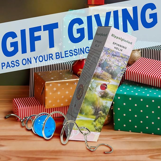 Gazing Ball Spiral Tail Wind Spinner,Decorative Wind Spinner 11inch Tail and 2 inch Glass Orb. Indoor Outdoor Wind Spinner Tail Sun Catcher Garden Decoration-13 inch Height(Blue)