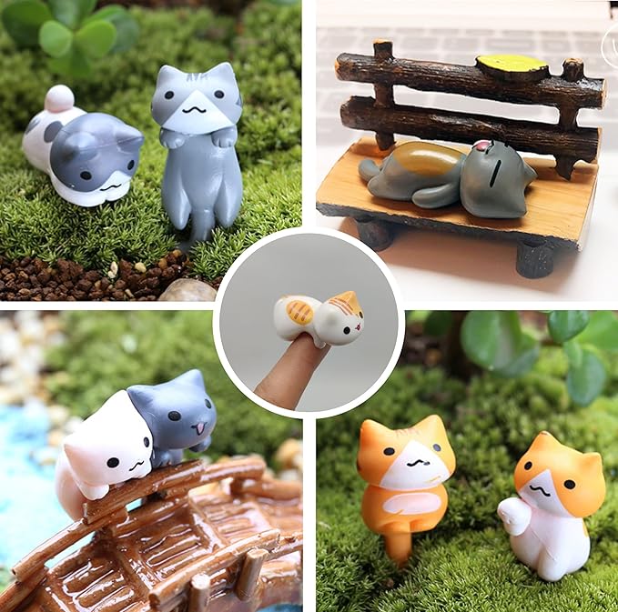 Mini Cute Tuxedo Small Cat Figures Decor, Miniature Fairy Garden Cat Succulent, 12 Pcs Lovely Cat Figurines For Cat Lovers, Tiny Terrarium Animal Statues Ornaments For Home Decoration Micro Landscape