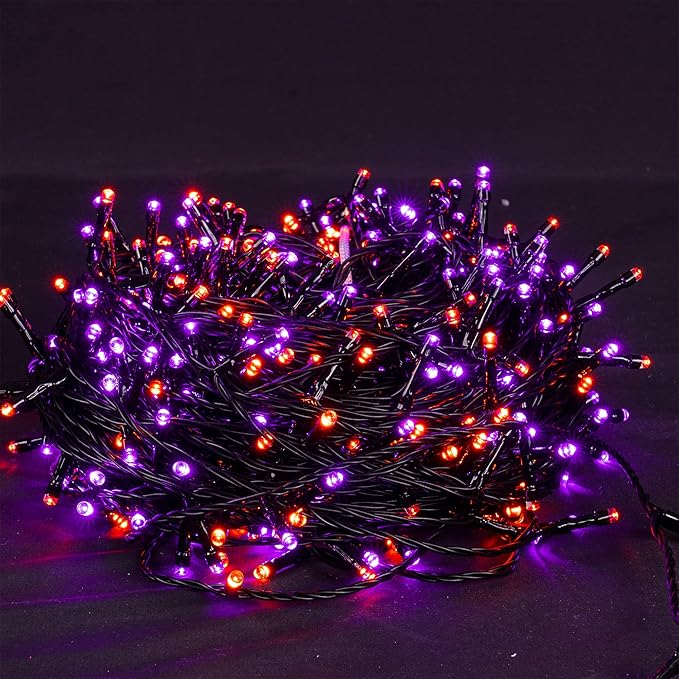 Dazzle Bright Purple and Orange Halloween Lights, 66FT 200 LED Halloween Lights Outdoor with 8 Modes, Waterproof Halloween Decorations for Indoor Outdoor Patio Party
