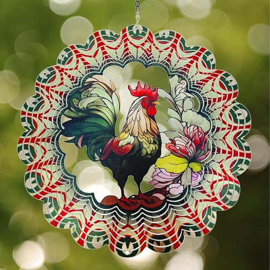 Rooster Metal Wind Spinners - Gifts for Women Mom Grandma Wife, 12 inch 3D Indoor Outdoor Garden Decoration Crafts Cock Wind Spinner, Unique Outdoor Ornament-Suitable As a Creative Gift
