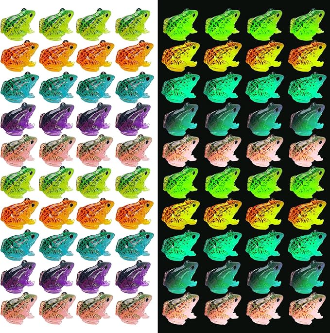 Barydat 80 Pcs Miniature Frog Figurines Luminous Mini Resin Frog Figures Model Garden Decor DIY Terrarium Craft Ornament Accessories for Moss Landscape Decoration (0.98 x 0.98 Inch)