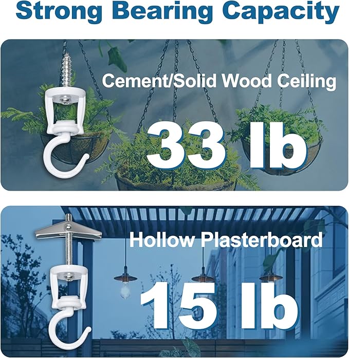 Ceiling Hooks for Hanging Plants (4 PCS White),Heavy Duty Metal Plant Hooks, Screw in Hooks for Hanging Birdfeeders, Lamps, Planters, Outdoor Decorative Hooks up to 33 lbs
