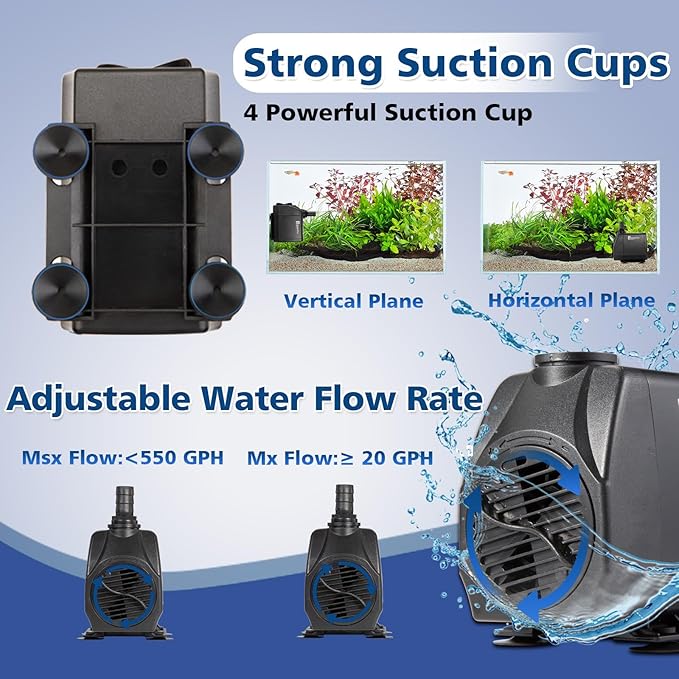 Submersible Water Pump, 660GPH 45W Ultra Quiet Fountain Pump (2500L/H), with 4 Nozzles 8.2ft High Lift for Aquarium, Fish Tank, Pond, Waterfall, Outdoor, Statuary, Hydroponics