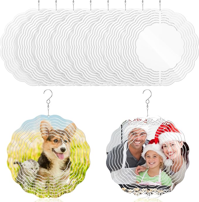 Weysat 10 Pack Sublimation Wind Spinner Blanks 3D Aluminum Wind Spinners Hanging Spinners DIY Crafts Ornaments for Indoor Outdoor Garden Yard Window Porch Front Door Decoration (8 Inch)
