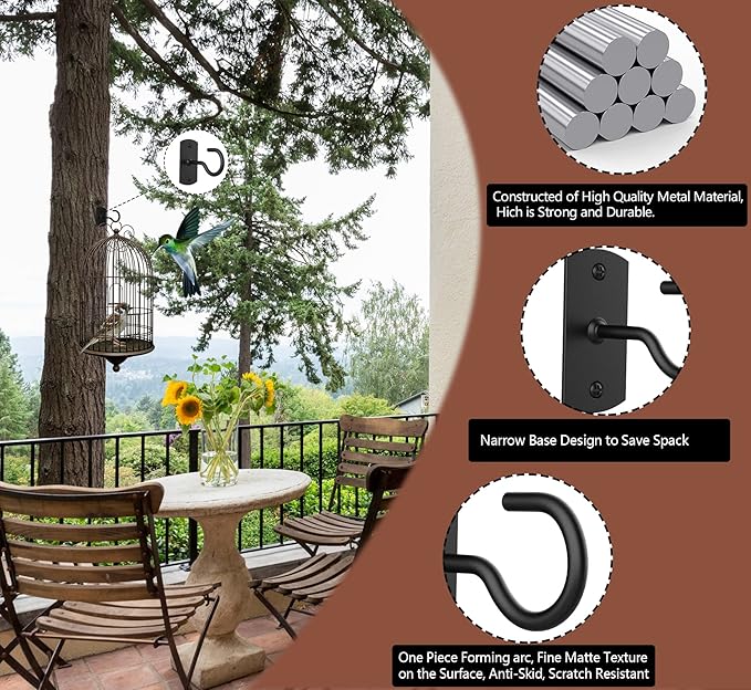 Ceiling Hooks for Hanging Plants 2Pack 2.5in,Wall Mount Hangers Plant Hooks,Wall Hooks for Plants,Lights,Planters,Lanterns,Hanging Bird Feeders,Wind Chimes,indoor&Outdoor Decoration Hooks Black