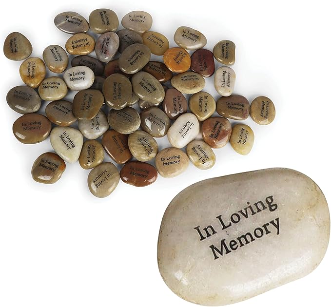 50 Memorial Stones - Inspirational River Rocks Engraved with in Loving Memory - Celebration of Life Decorations - Recuerdos de Difuntos para DAR En UNA Misa
