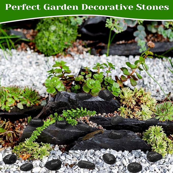 Fabbay Engraved Inspirational Stones Encouragement Motivational Rocks with Words Garden Positive Gift for Christmas Thanksgiving(Black,40 Pcs)