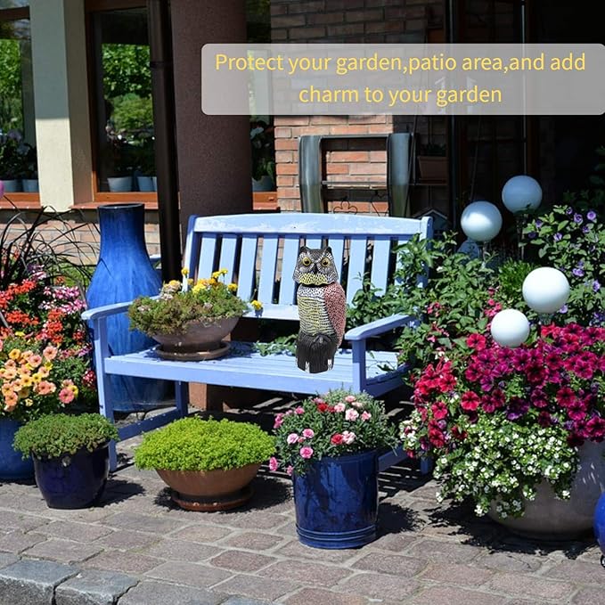 Owl Decoys to Scare Birds Away with Rotating Head,Natural Enemy Bird Deterrent Realistic Eyes & Waterproof Shape Fake Owl Scarecrow Bird Control