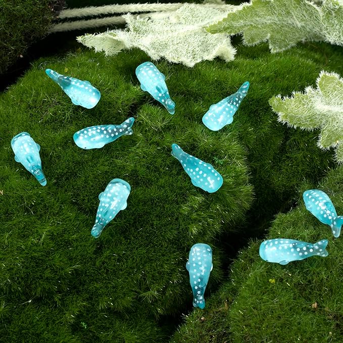 50Pcs Whale Miniature Figurines, Mini Resin Fake Fish Animal Sculptures Blue Ocean Theme Home Decoration for Fairy Garden Succulent Planter Moss Landscape Terrarium DIY Craft