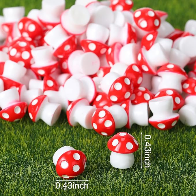 Yulejo 160 Pcs Tiny Mushrooms Mini Figurines Miniature Cute Colorful Mushroom Figurines Indoor Outdoor Mushroom Statue Decor Mushroom Decoration for Garden Landscape Bonsai Craft Ornament (Red, M)