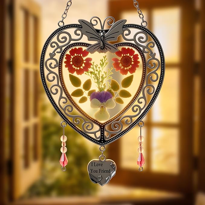 KY&BOSAM Heart Suncatcher-Stained Glass Panles I Love You Mom Sun catchers Hangings for Windows Wind Chime Ornament Mom Gifts - Gifts for Mother`s Day Valentine`s Day Birthday Christmas