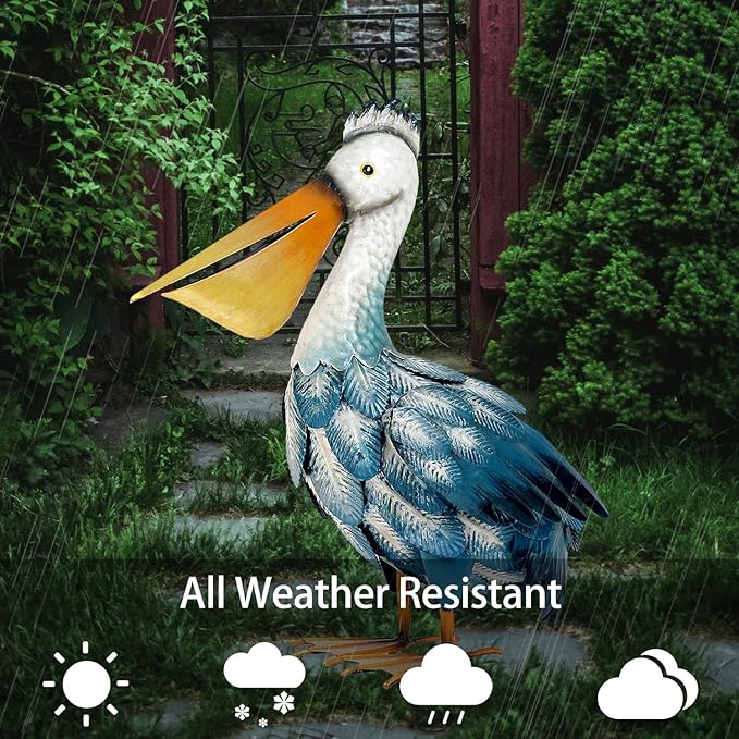 Kircust Pelican Statues, Garden Outdoor Decor Yard Art, Coastal Ocean Metal Bird Sculpture Ornament for Backyard Porch Patio Pond Decorations