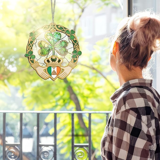 St Patricks Day Decorations - St Patricks Day Accessories, Shamrock Decorations, Irish Gifts for Women Men Friends Family, Shamrock Decorations - Double Layered Hanging Suncatcher 8 in