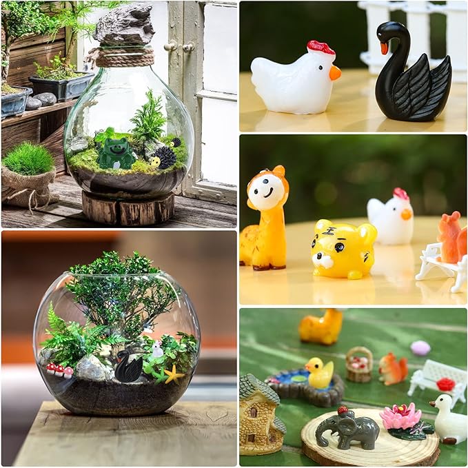 Modacraft 200Pcs Miniature Fairy Garden Accessories Including 100Pcs Fixed Pins, Fairy Garden Kit Fairy House Animal Figurines Mini Landscape for Garden Dollhouse Potted Plant Bonsai Terrarium Décor