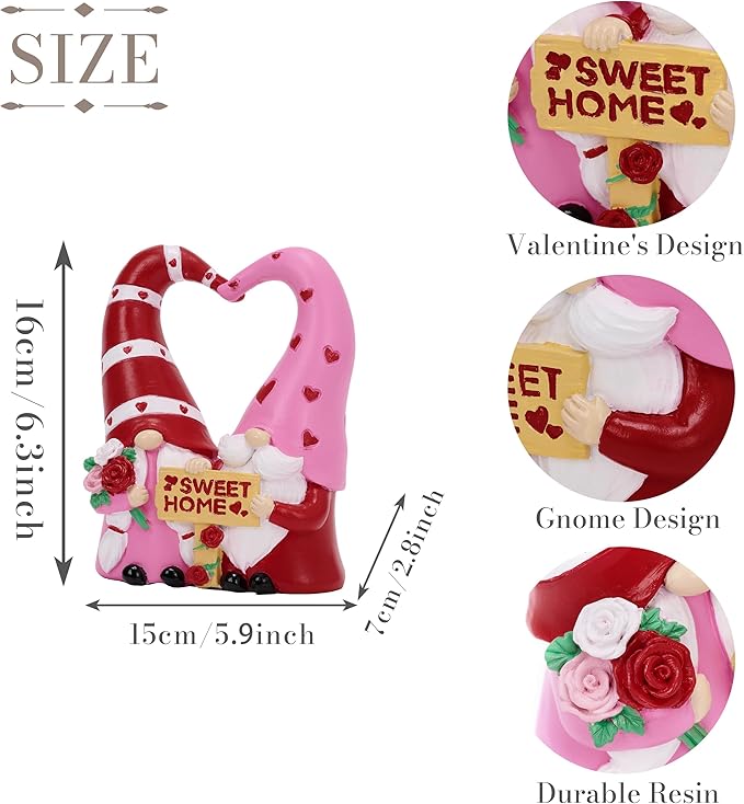 TERESA'S COLLECTIONS Garden Gnomes Outdoor Decor, Resin Heart-Shaped Pink Cute Gnome Couple Valentine Decorations for Home, Garden Decor Love Valentine Gifts for Women, 6.3"