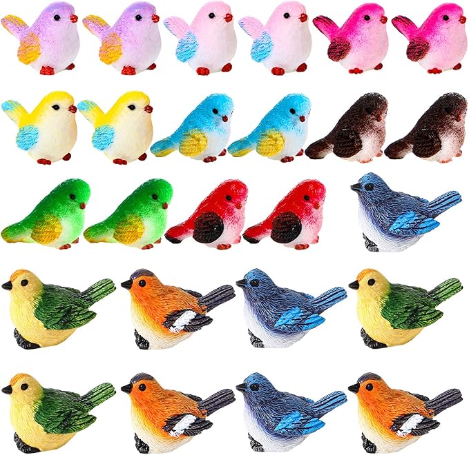 Unittype 25 Pcs Miniature Bird Figurines Tiny Bird Figurines Mini Bird Animal Figurines Resin Birds Toy Statues Animal Model for Garden Micro Landscape Home Terrarium Crafts Dollhouse Decorations