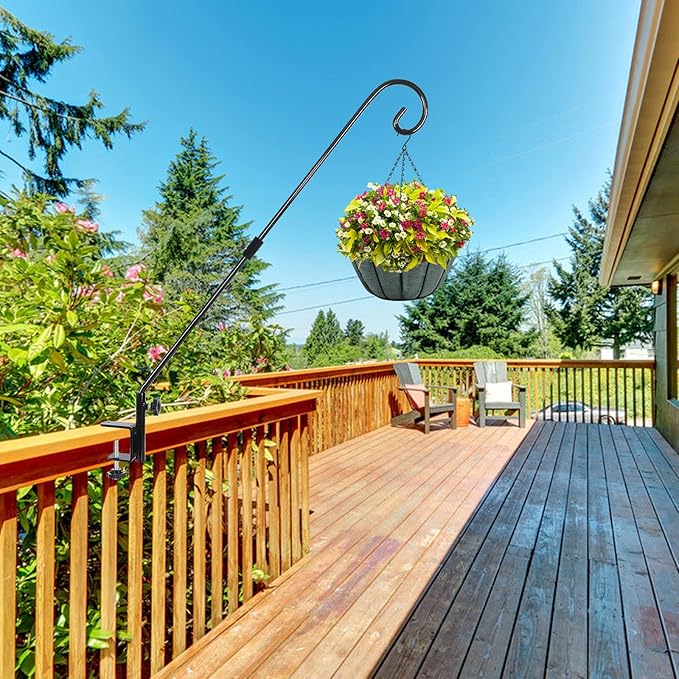 FEED GARDEN 31 Inch Heavy Duty Deck Hook for Railing 2 Pack, Non-Slip Clamp, 360 Degree Swivel, for Hanging Bird Feeders, Plants, Lanterns, Suet Baskets, Wind Chimes, Black