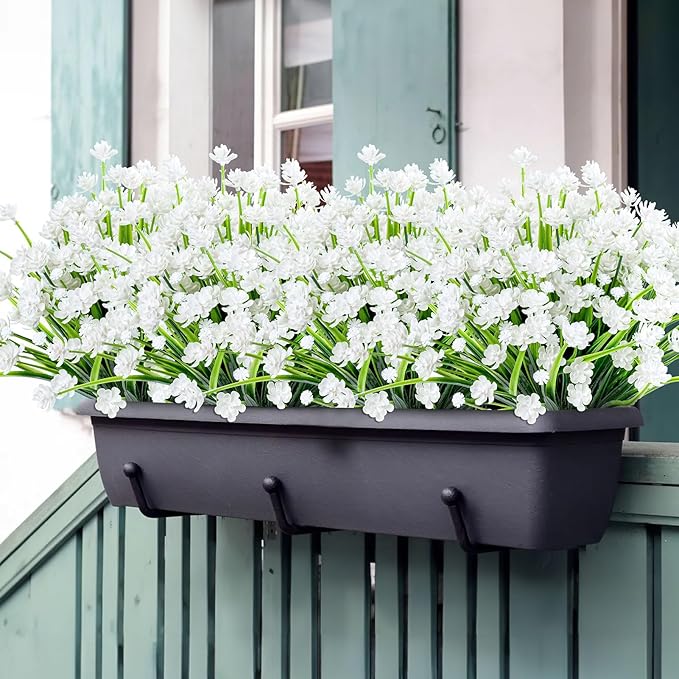 24 Bundles Artificial Flowers for Outdoor,No Fade Fake Plastic Flowers Faux Plants for Decoration Hanging Planters Indoor Outside Garden Porch Window Box Home Wedding Farmhouse