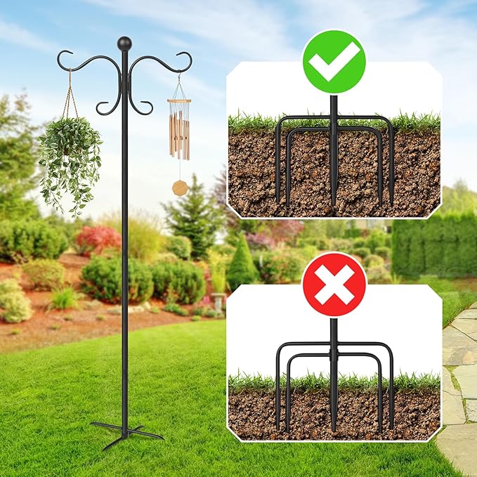 76 Inch Adjustable Double Shepherds Hooks for Outdoor Heavy Duty, Two Sided Garden Bird Feeder Pole for Hanging Plant Baskets, Solar Lights, Weddings Decor