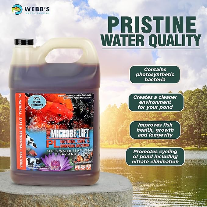 Webb's Water Gardens Microbe-Lift PL Beneficial Bacteria for Ponds and Water Features - Ideal for Wildlife and Aquatic Pets, 1.05 gallons